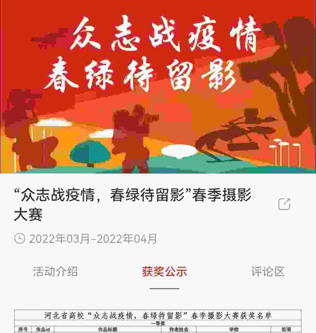 喜報!“眾志戰(zhàn)疫情，春綠待留影”春季攝影大賽獲獎名單出爐～