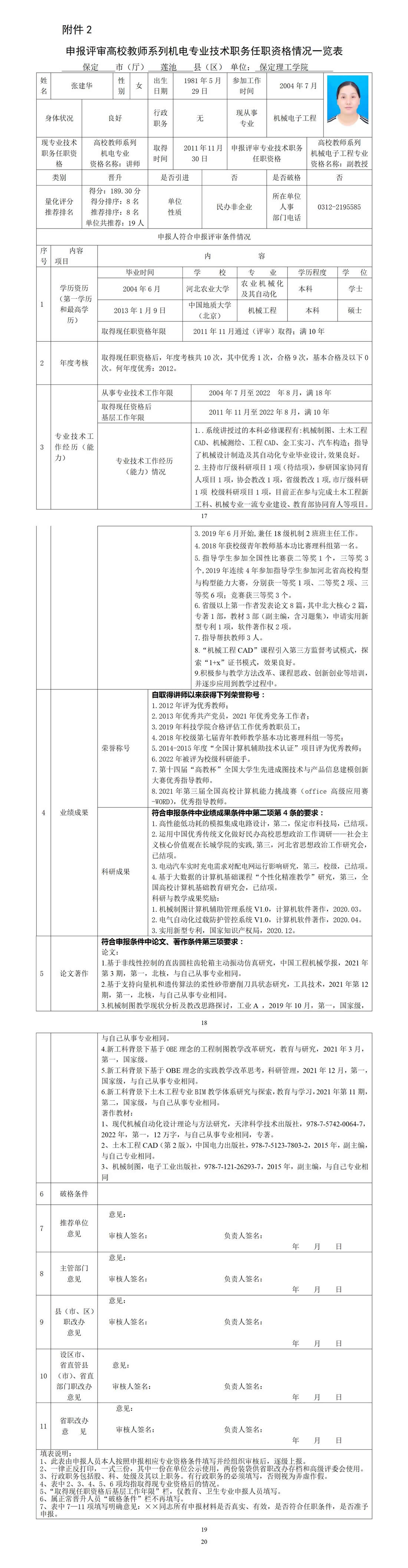 張建華任職資格情況一覽表