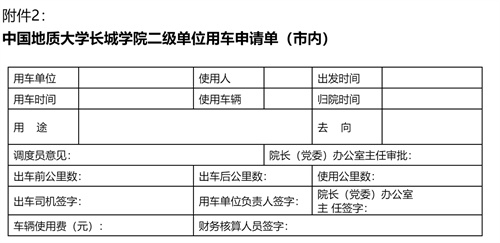 中國地質(zhì)大學長城學院二級單位用車收費管理辦法試行