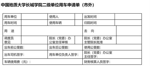 中國地質(zhì)大學長城學院二級單位用車收費管理辦法試行