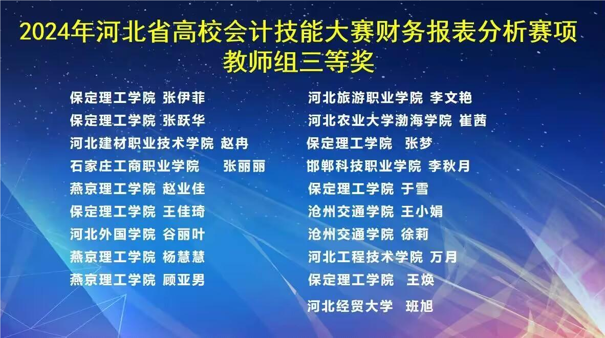 會計學(xué)院三名教師在2024河北省高校會計技能大賽榮獲教師組三等獎